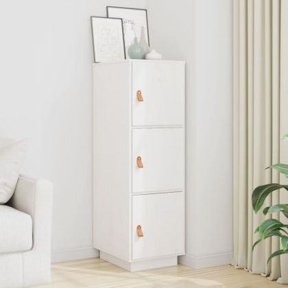 Висок шкаф, бял, 34x40x108,5 см, борово дърво масив