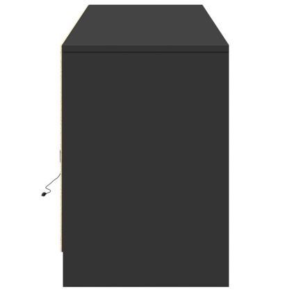 ТВ шкаф с LED, черен, 180x34x50 см, инженерно дърво