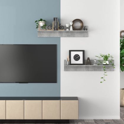 Стенни рафтове 2 бр, бетонно сиви 80x11,5x18 см инженерно дърво