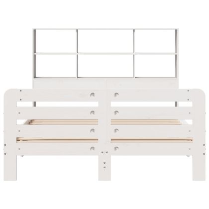 Рамка за легло без матрак, бял, 140x190 см, бор масив