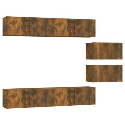 Комплект ТВ шкафове от 6 части, опушен дъб, инженерно дърво