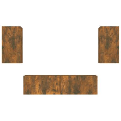 Комплект ТВ шкафове от 4 части, опушен дъб, инженерно дърво