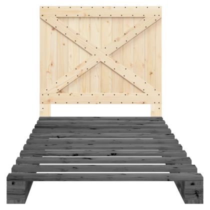 Рамка за легло с табла, сива, 100x200 см, борово дърво масив
