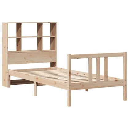 Легло с рафтове за книги, без матрак, 90x190 см, бор масив
