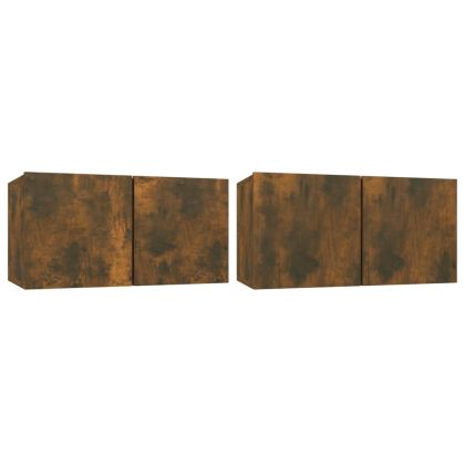 Комплект ТВ шкафове от 4 части, опушен дъб, инженерно дърво