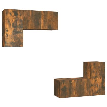 Комплект ТВ шкафове от 4 части, опушен дъб, инженерно дърво