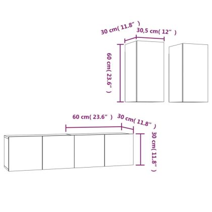 Комплект ТВ шкафове от 4 части, опушен дъб, инженерно дърво