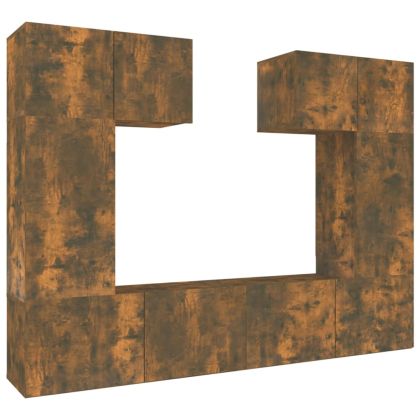 Комплект ТВ шкафове от 6 части, опушен дъб, инженерно дърво