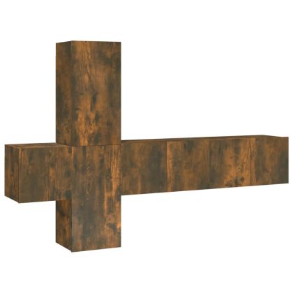 Комплект ТВ шкафове от 5 части, опушен дъб, инженерно дърво