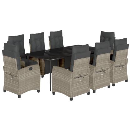 Градински трапезен комплект 9 части с възглавници светлосив