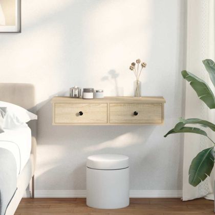 Стенен рафт с чекмеджета дъб сонома 80x34x17 см инженерно дърво