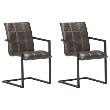 Конзолни трапезни столове, 2 бр, сиви, естествена кожа