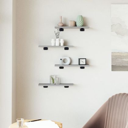 Стенни рафтове 4 бр сив сонома 40x10x1,5 см инженерно дърво