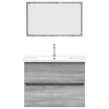 Комплект мебели за баня от 2 части сив сонома инженерно дърво