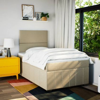 Боксспринг легло с матрак, кремаво, 120x190 см, плат