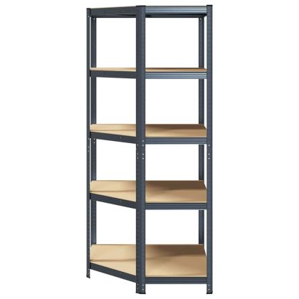 Ъглов стелаж с 5 рафта, антрацит, стомана и инженерно дърво