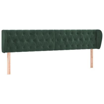 Горна табла за легло с уши, тъмнозелена, 203x23x78/88см, кадифе