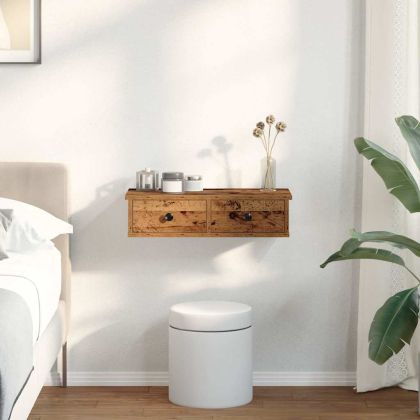 Стенен рафт с чекмеджета старо дърво 60x28x15см инженерно дърво