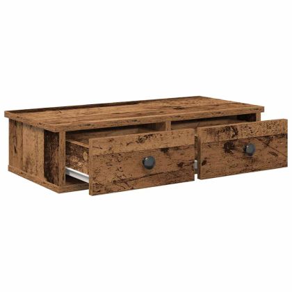 Стенен рафт с чекмеджета старо дърво 60x28x15см инженерно дърво