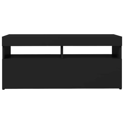 ТВ шкаф с LED осветление, черен, 90x35x40 см