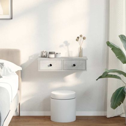 Стенен рафт с чекмеджета бетонно сив 60x28x15см инженерно дърво