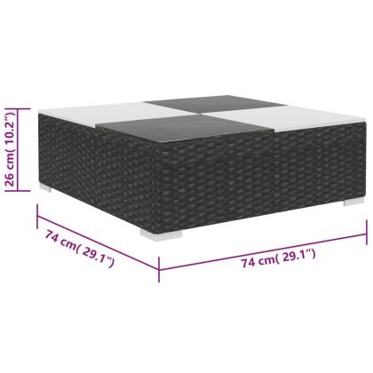 Градински комплект с възглавници, 6 части, черен полиратан