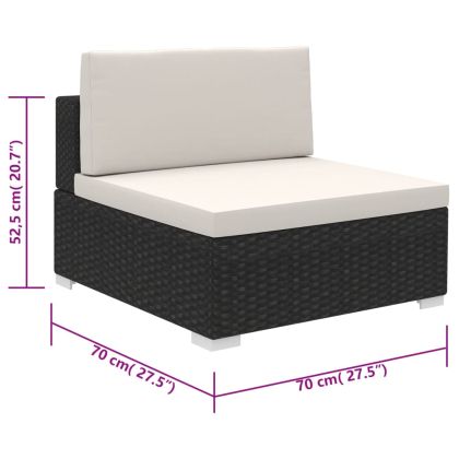 Градински комплект с възглавници, 6 части, черен полиратан