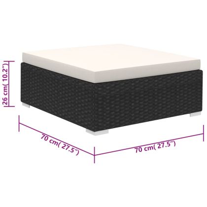Градински комплект с възглавници, 6 части, черен полиратан