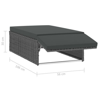 Градински комплект с възглавници, 2 части, полиратан, сив