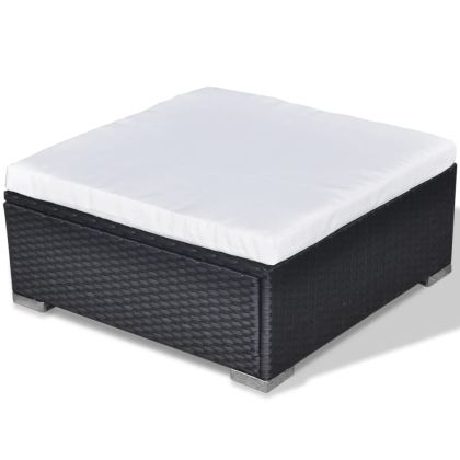 Градински лаундж комплект с възглавници 5 части полиратан черен