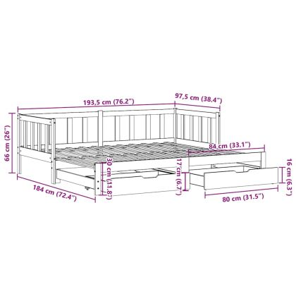 Дневно легло с уширение и чекмеджета без матрак бял 90x190 см
