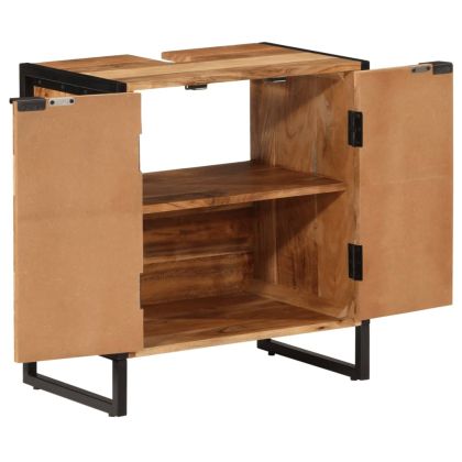 Шкаф за баня 55x35x60 см масивно акациево дърво и желязо