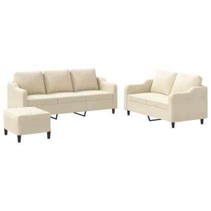Комплект дивани от 3 части с възглавници, кремав, плат