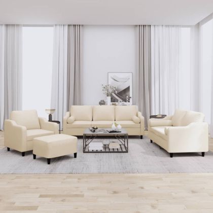 Комплект дивани 4 части с възглавници кремав плат текстил