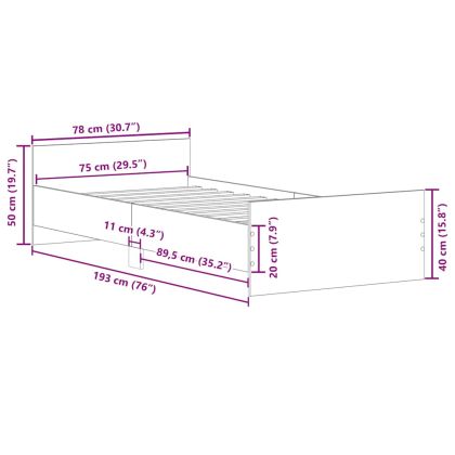 Рамка за легло, бяла, 75x190 см, Small Single, инженерно дърво