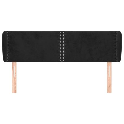 Горна табла за легло с уши, черна, 147x23x78/88 см, кадифе