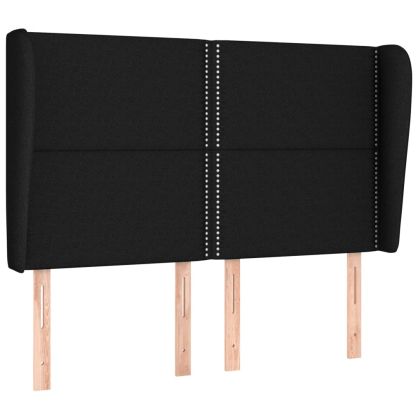 Горна табла за легло с уши, черна, 147 x 23 x 118/128 см, плат