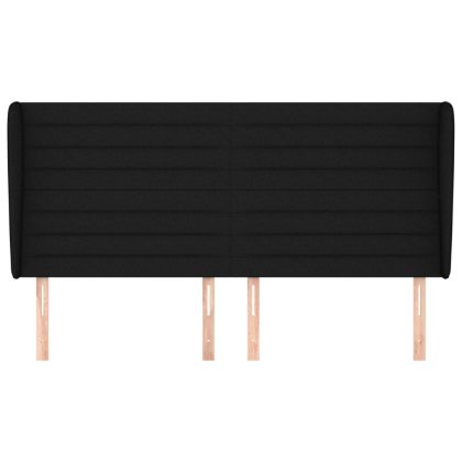 Горна табла за легло с уши, черна, 183x23x118/128 см, плат
