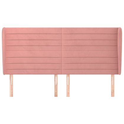 Горна табла за легло с уши, розова, 203x23x118/128 см кадифе