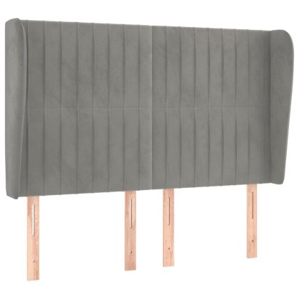 Горна табла за легло с уши,светлосива, 147x23x118/128 см кадифе