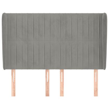 Горна табла за легло с уши,светлосива, 147x23x118/128 см кадифе