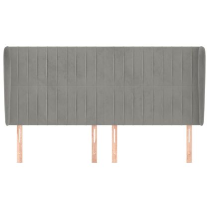 Горна табла за легло с уши, светлосива,183x23x118/128 см,кадифе