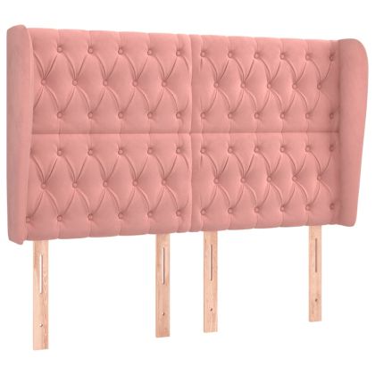 Горна табла за легло с уши, розова, 163x23x118/128 см кадифе