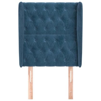 Горна табла за легло с уши, тъмносиня, 83x23x118/128 см, кадифе