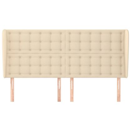 Горна табла за легло с уши, кремава, 203x23x118/128 см, плат