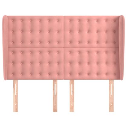 Горна табла за легло с уши, розова, 147x23x118/128 см, кадифе