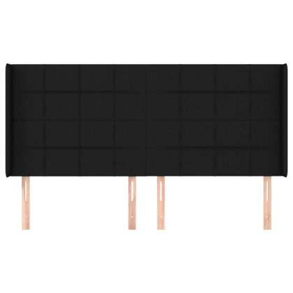 Горна табла за легло с уши, черна, 203x16x118/128 см, плат
