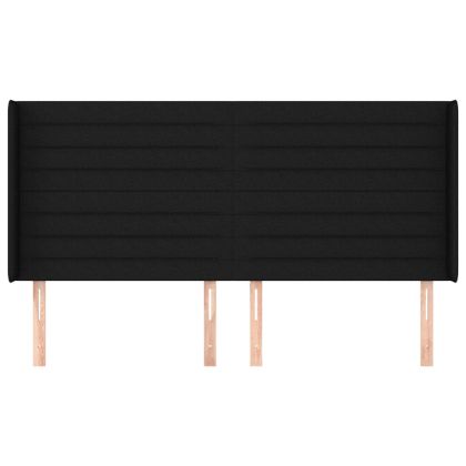 Горна табла за легло с уши, черна, 183x16x118/128 см, плат