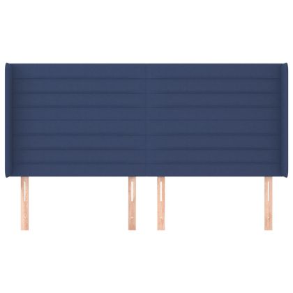 Горна табла за легло с уши, синя, 203x16x118/128 см, плат