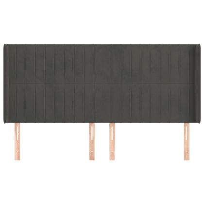 Горна табла за легло с уши, тъмносива, 203x16x118/128см, кадифе